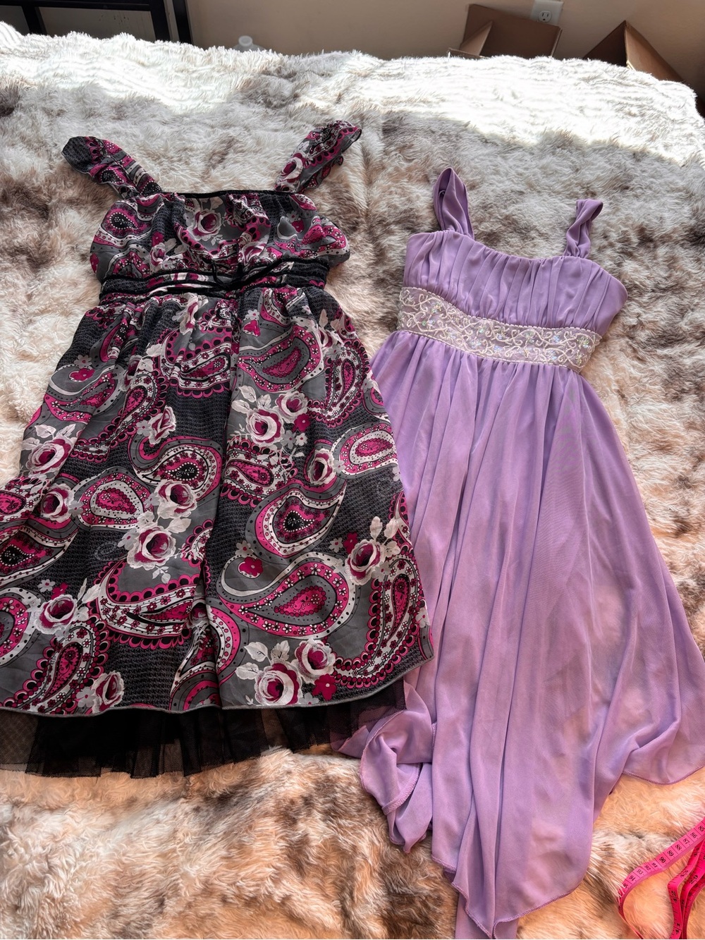 Holiday Editions Girls' Lavender Chiffon Dress & Black Pink Paisley Party Dress